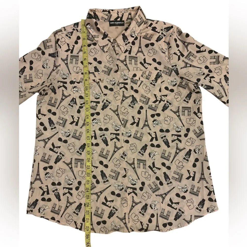 Karl Lagerfeld Paris Printed Button Front Blouse XL